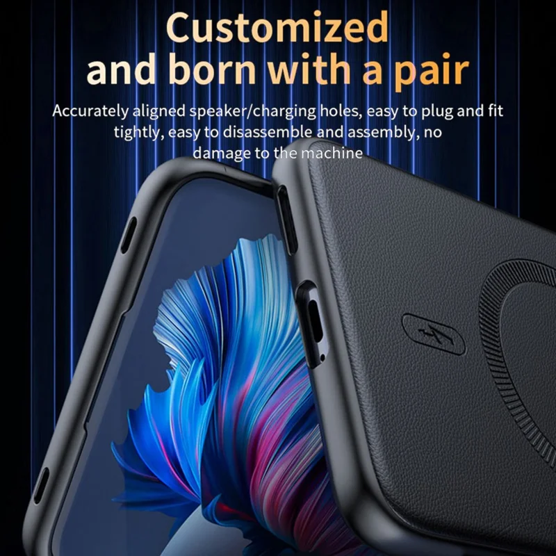 Capa Magnética para vivo S50 Pro mini 5G com Revestimento em Pele, Capa para Telemóvel em TPU + PC com Revestimento em Pele - Preto