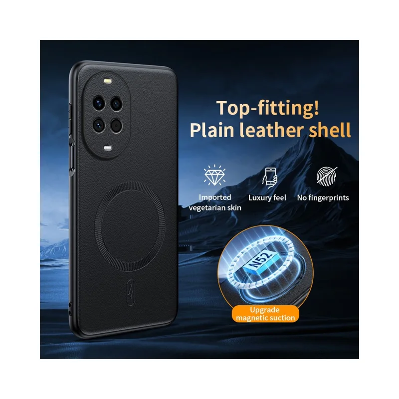 For Huawei nova 15 5G Magnetic Case Leather Coated TPU + PC Phone Cover - Black