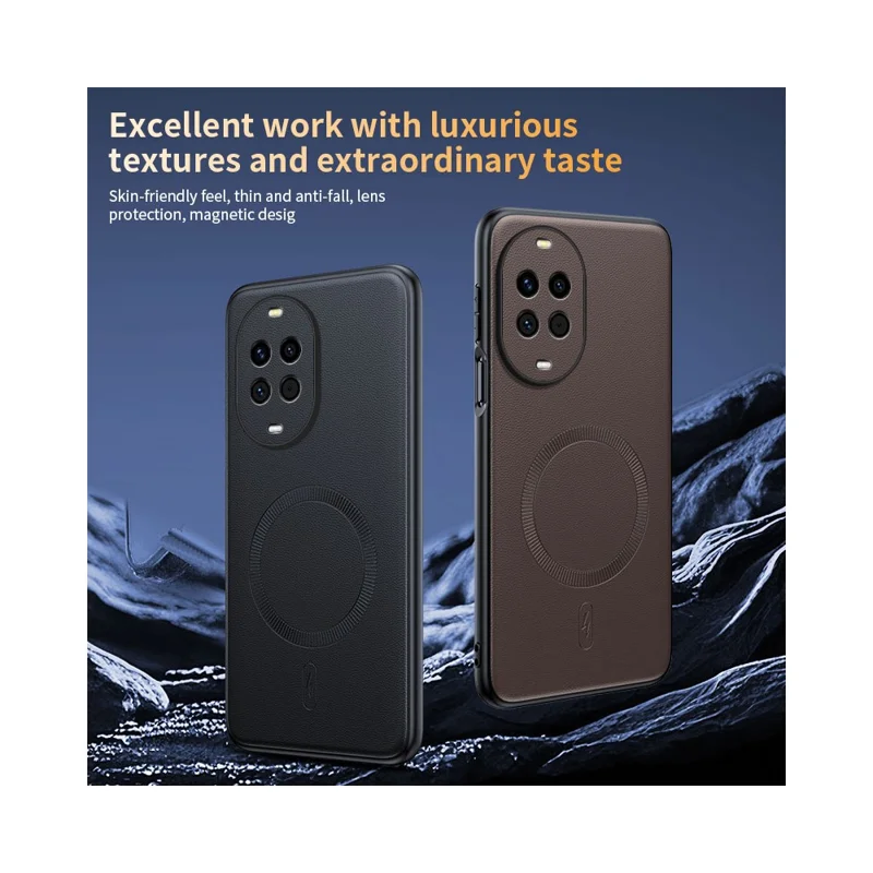 For Huawei nova 15 5G Magnetic Case Leather Coated TPU + PC Phone Cover - Black