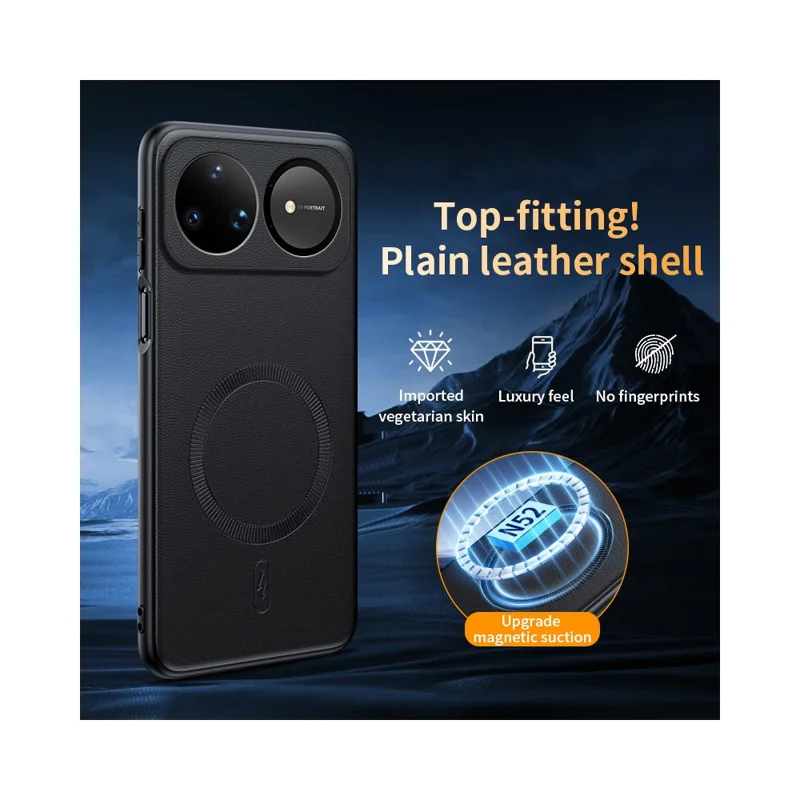 For Huawei nova 15 Ultra 5G Magnetic Case Leather Coated TPU + PC Phone Cover - Black