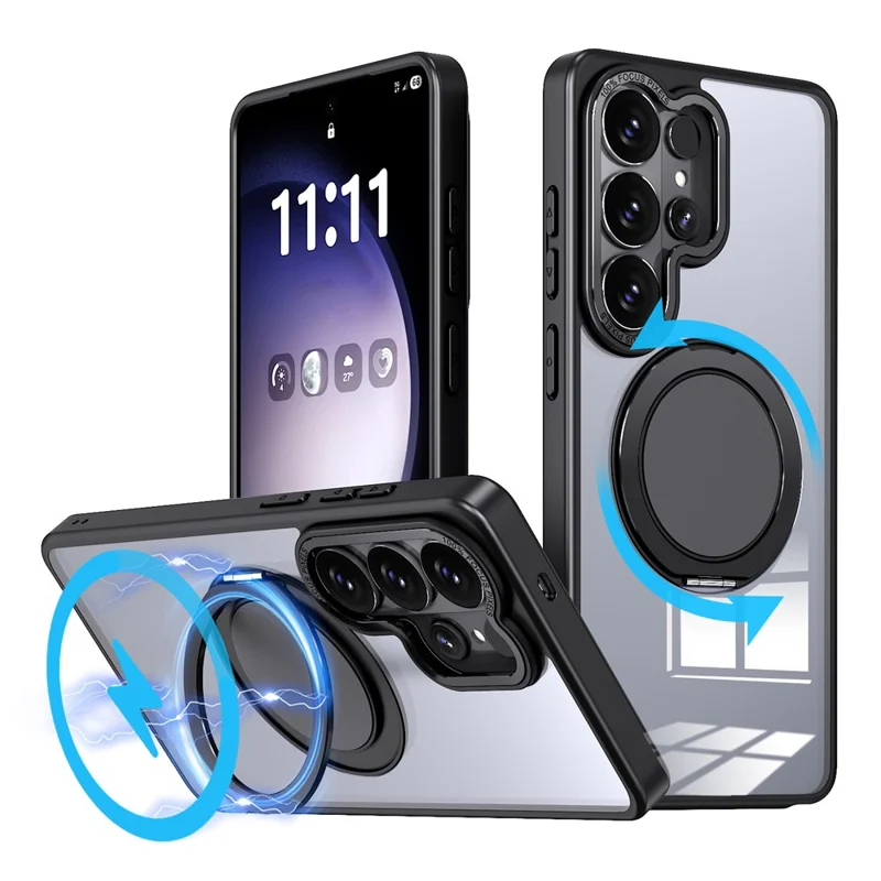 For Samsung Galaxy S26 Ultra Magnetic Case Hidden Gear Ring Kickstand Phone Cover - Black
