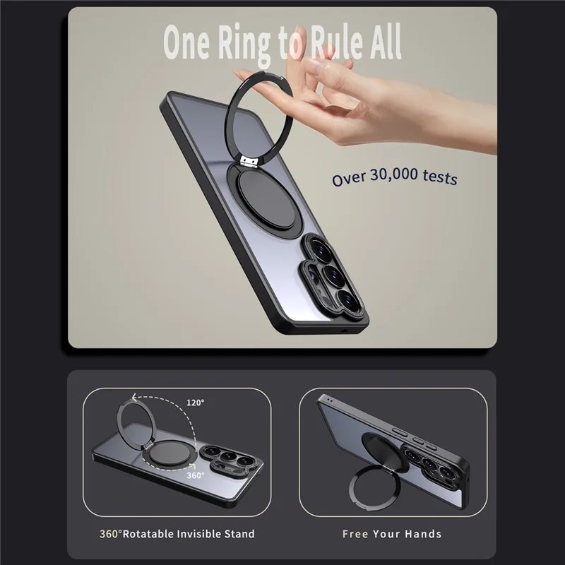 For Samsung Galaxy S26 Ultra Magnetic Case Hidden Gear Ring Kickstand Phone Cover - Black