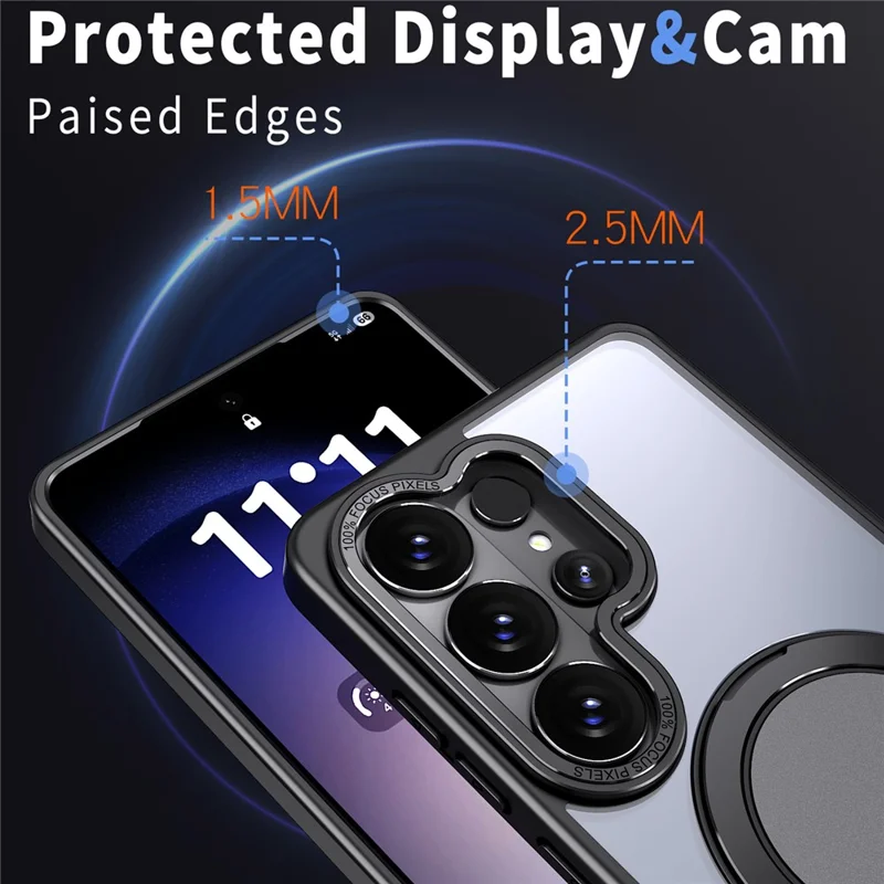 For Samsung Galaxy S26 Ultra Magnetic Case Hidden Gear Ring Kickstand Phone Cover - Black