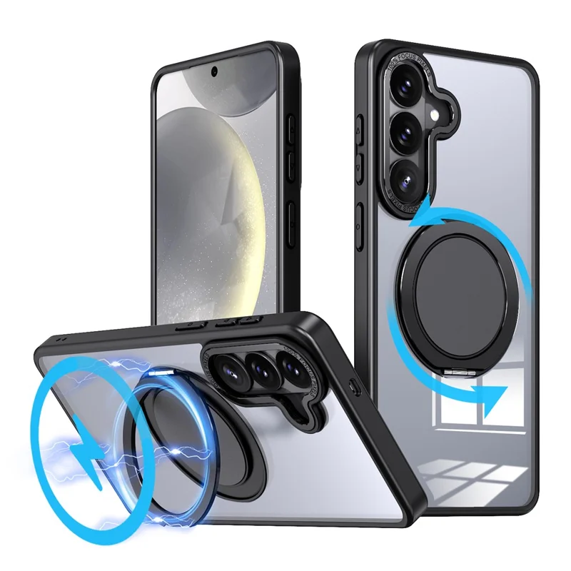 For Samsung Galaxy S26+ Magnetic Case Hidden Gear Ring Kickstand Phone Cover - Black