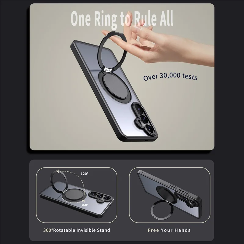 For Samsung Galaxy S26+ Magnetic Case Hidden Gear Ring Kickstand Phone Cover - Black