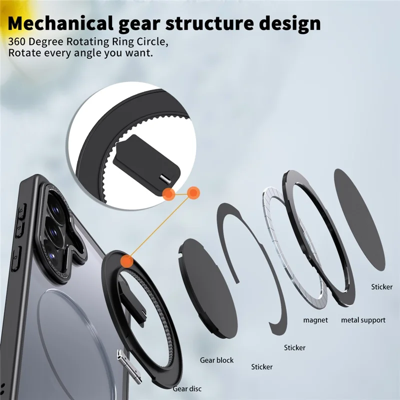 For Samsung Galaxy S26 Magnetic Case Hidden Gear Ring Kickstand Phone Cover - Black