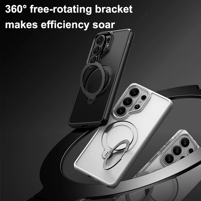 For Samsung Galaxy S26 Ultra Magnetic Case Drop Proof TPU PC Kickstand Phone Cover - Black