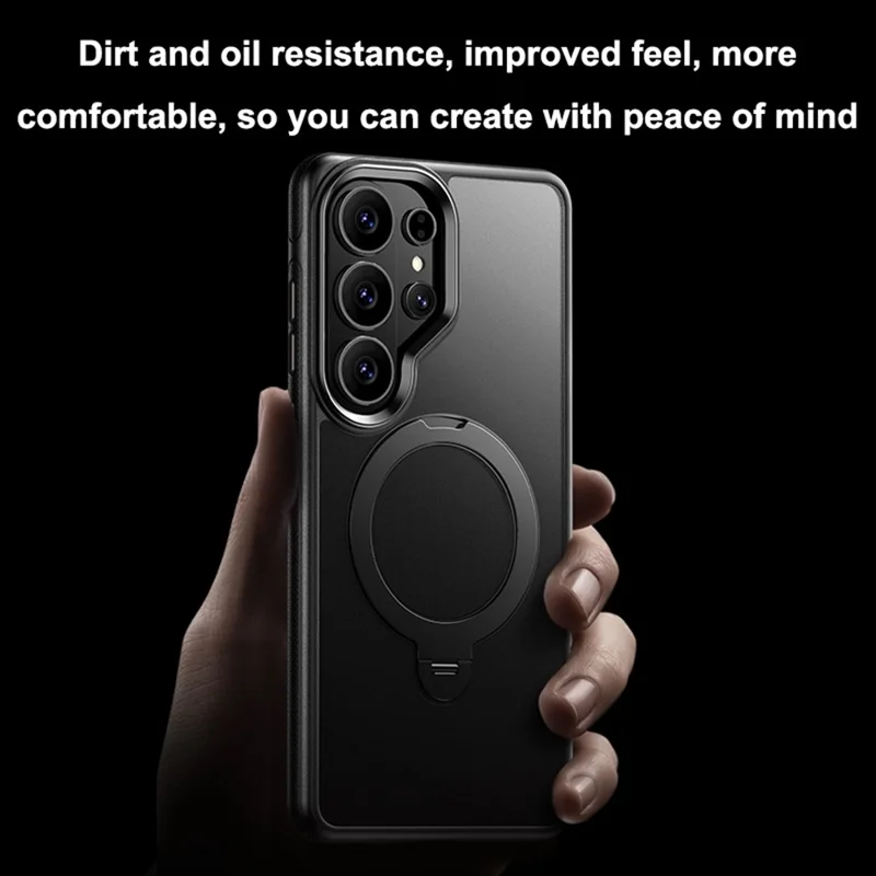 For Samsung Galaxy S26 Ultra Magnetic Case Drop Proof TPU PC Kickstand Phone Cover - Black