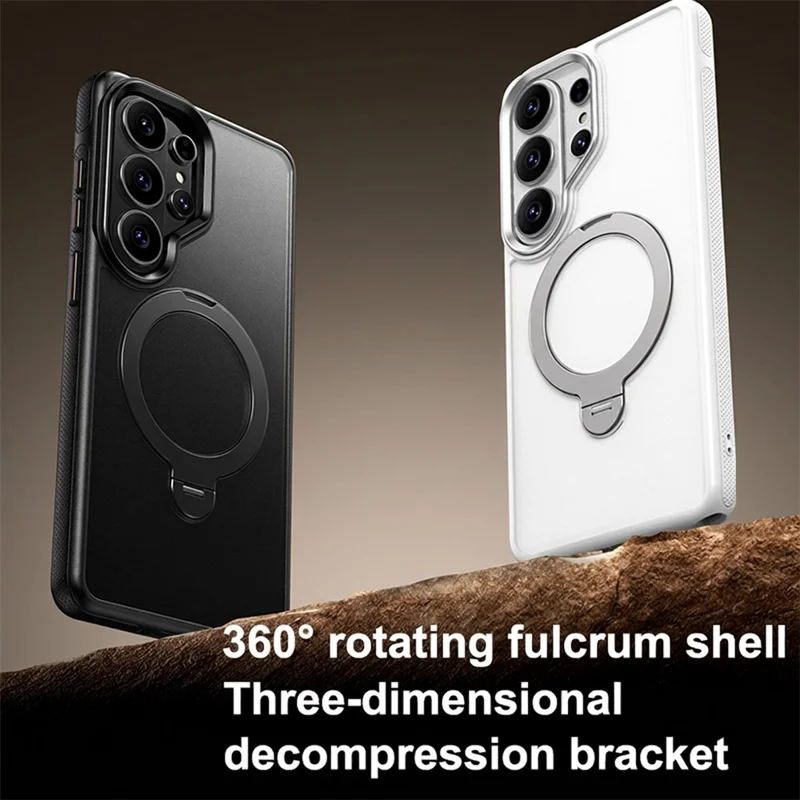 For Samsung Galaxy S26 Ultra Magnetic Case Drop Proof TPU PC Kickstand Phone Cover - Black
