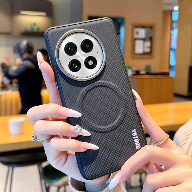 YUTANG pour OnePlus 13 Étui Magnétique Motif à Points Coque Anti-chocs en PC+TPU - Noir