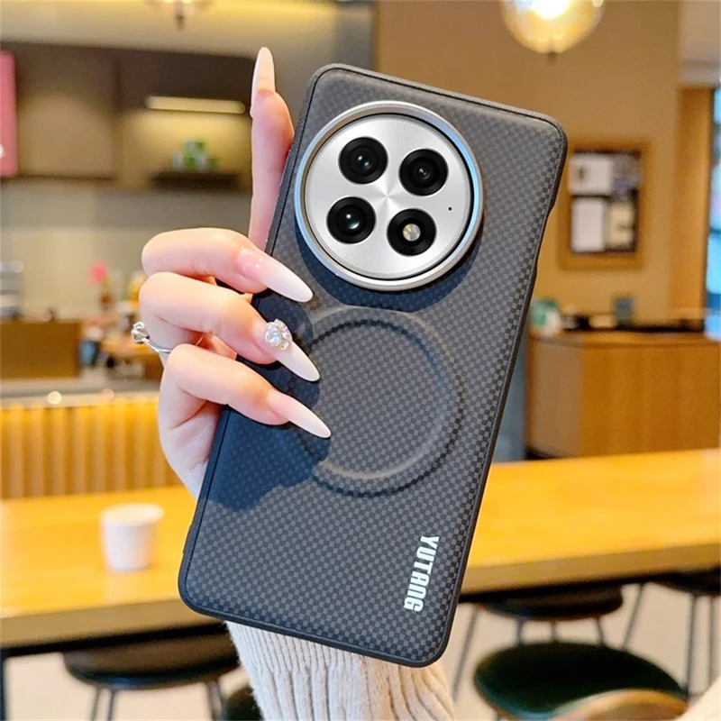 YUTANG pour OnePlus 13 Étui Magnétique Motif à Points Coque Anti-chocs en PC+TPU - Noir