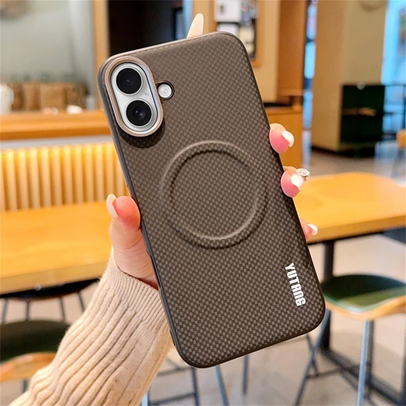 YUTANG для iPhone 16 магнитный чехол, узор точек, ударопрочный чехол из PC+TPU - черный