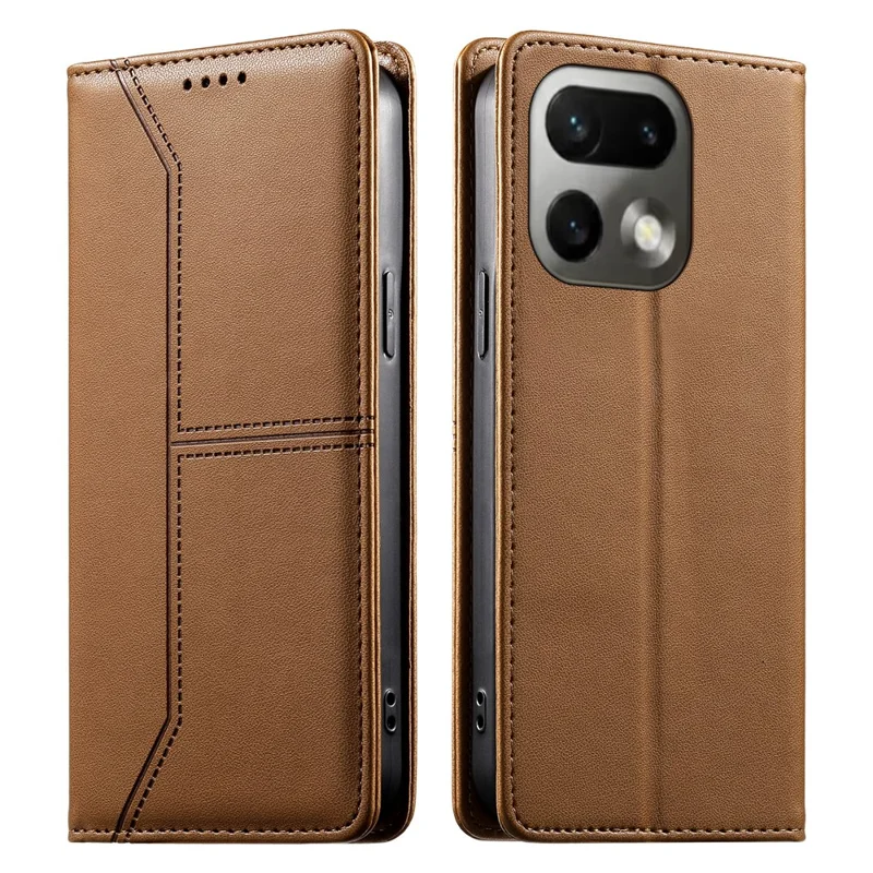 For Realme 16 Pro 5G Wallet Stand Case Line Splicing TPU PU Leather Phone Cover - Brown