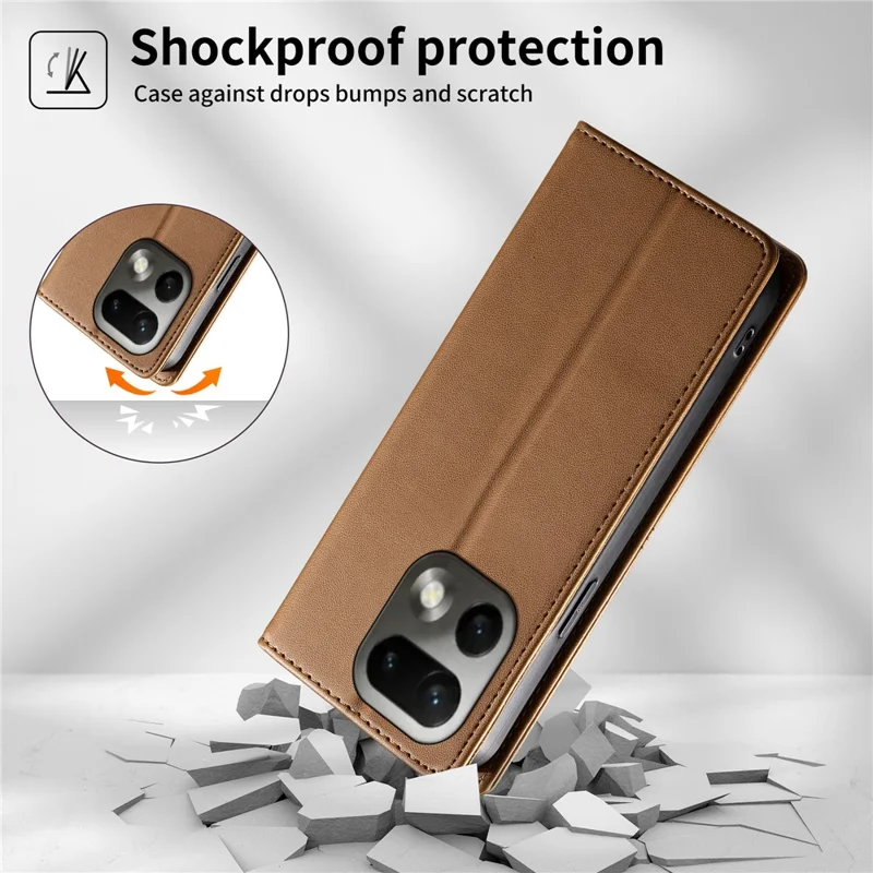 For Realme 16 Pro 5G Wallet Stand Case Line Splicing TPU PU Leather Phone Cover - Brown