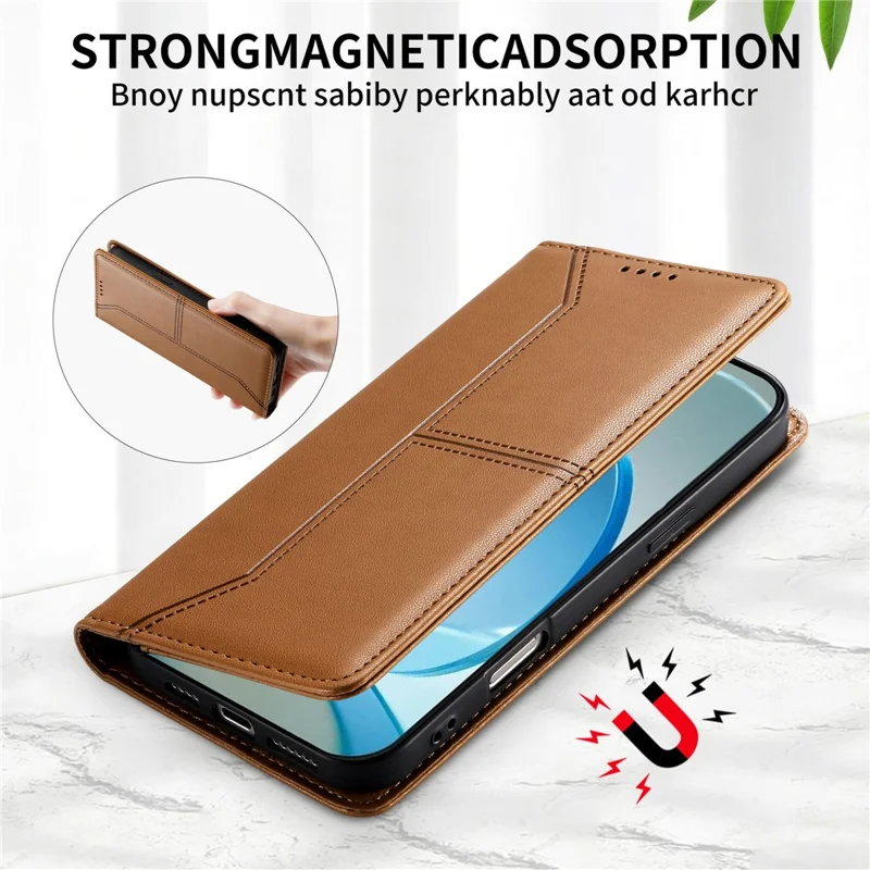 For Realme 16 Pro 5G Wallet Stand Case Line Splicing TPU PU Leather Phone Cover - Brown