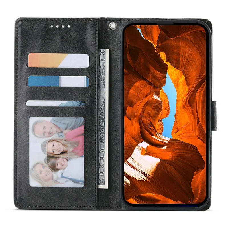 Phone Case For Realme 16 Pro 5G Stand Wallet Calf Texture PU Leather Flip Phone Cover with Wrist Strap - Black