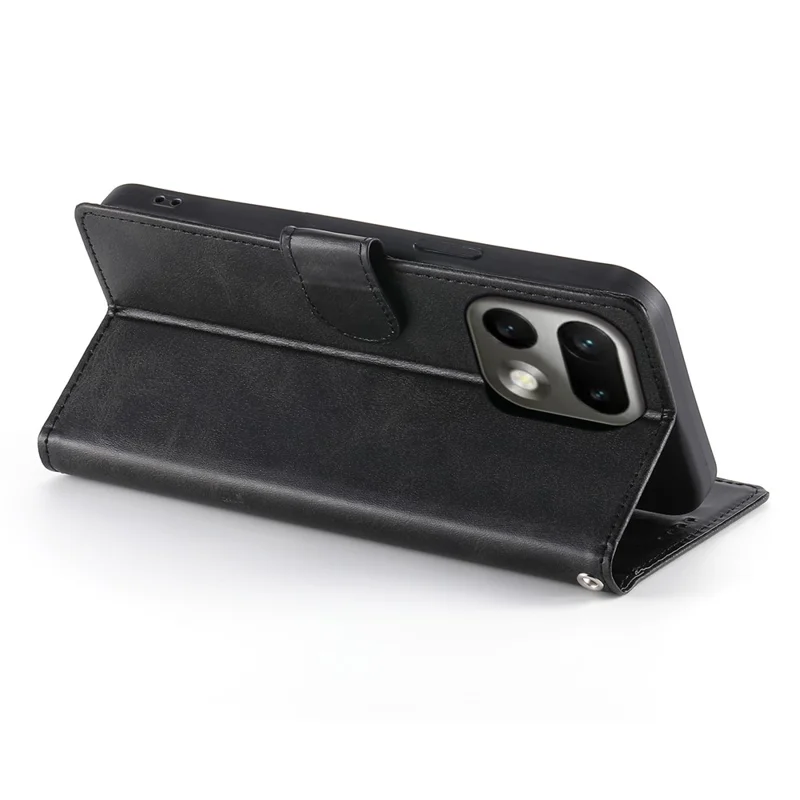 Phone Case For Realme 16 Pro 5G Stand Wallet Calf Texture PU Leather Flip Phone Cover with Wrist Strap - Black