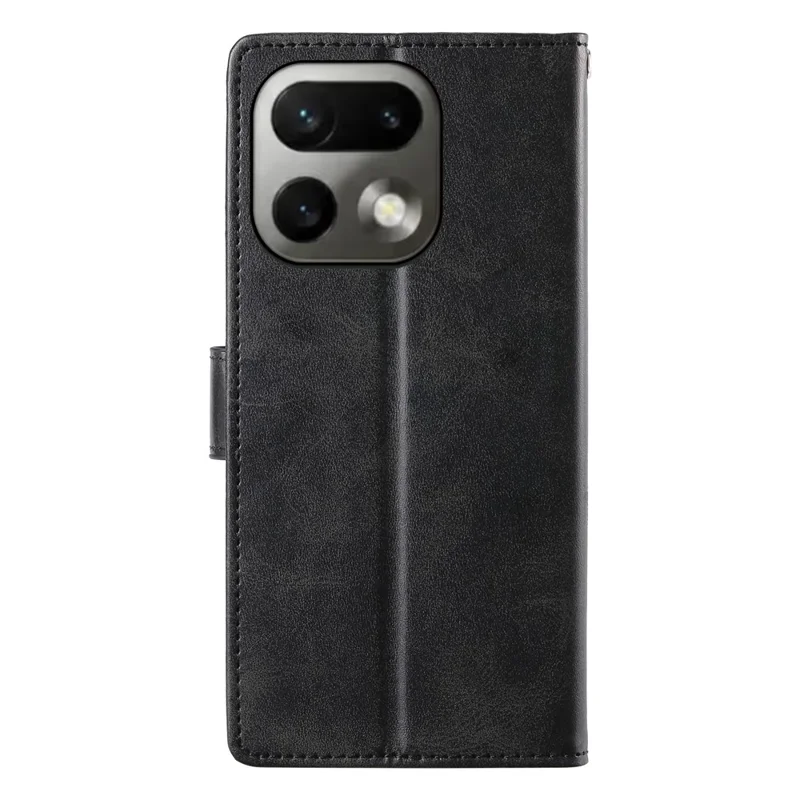 Phone Case For Realme 16 Pro 5G Stand Wallet Calf Texture PU Leather Flip Phone Cover with Wrist Strap - Black