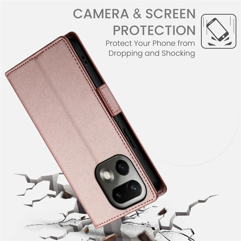 Cover con supporto per Realme 16 Pro 5G, custodia portafoglio in pelle PU - Oro rosa