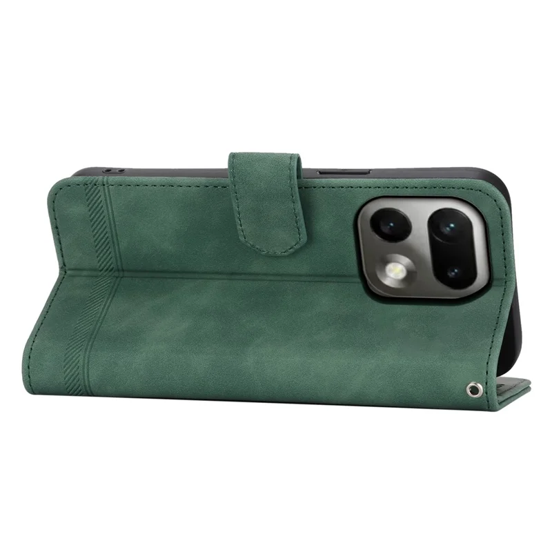 DIERFENG DF-03 For Realme 16 Pro 5G Leather Case Lines Imprint Wallet Phone Cover with Wrist Strap - Green