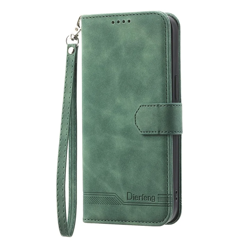 DIERFENG DF-03 For Realme 16 Pro 5G Leather Case Lines Imprint Wallet Phone Cover with Wrist Strap - Green
