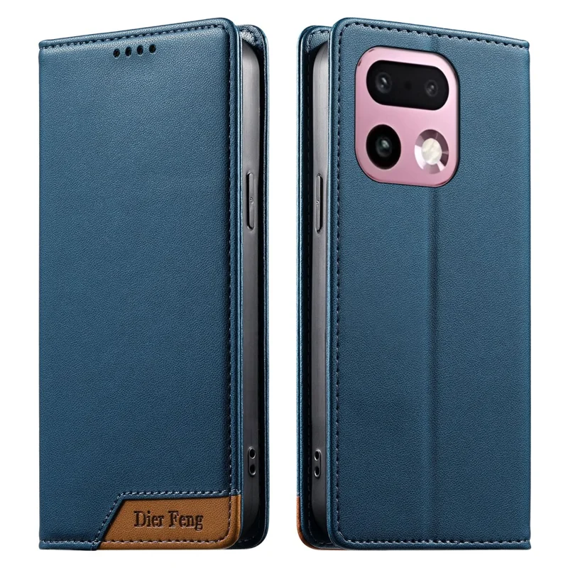 DIERFENG DF-018 for Realme 16 Pro+ 5G Case RFID Blocking Wallet Leather Phone Cover with Color Splicing Logo Corner - Blue