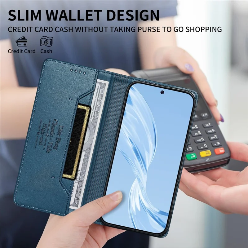 DIERFENG DF-018 for Realme 16 Pro+ 5G Case RFID Blocking Wallet Leather Phone Cover with Color Splicing Logo Corner - Blue