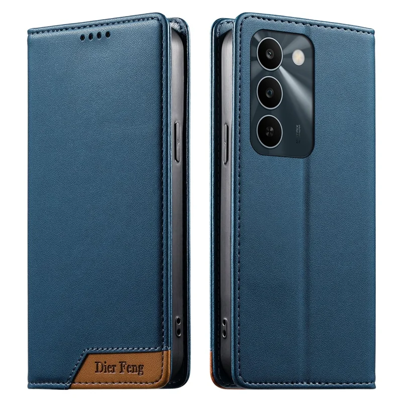 DIERFENG DF-018 for Realme C83 5G Case RFID Blocking Wallet Leather Phone Cover with Color Splicing Logo Corner - Blue