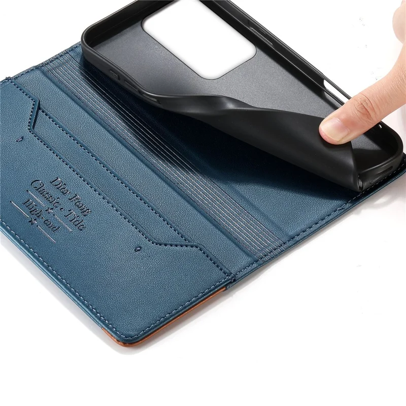 DIERFENG DF-018 for Realme C83 5G Case RFID Blocking Wallet Leather Phone Cover with Color Splicing Logo Corner - Blue