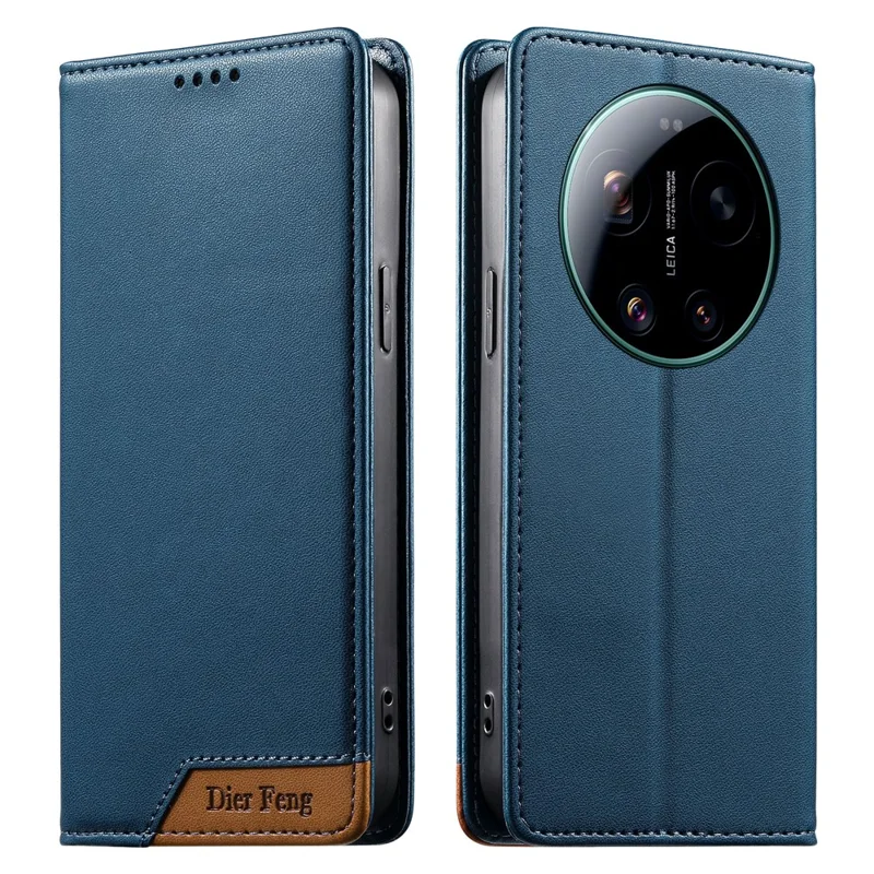DIERFENG DF-018 for Xiaomi 17 Ultra 5G Case RFID Blocking Wallet Leather Phone Cover with Color Splicing Logo Corner - Blue