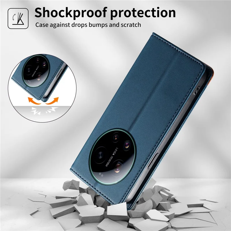 DIERFENG DF-018 for Xiaomi 17 Ultra 5G Case RFID Blocking Wallet Leather Phone Cover with Color Splicing Logo Corner - Blue