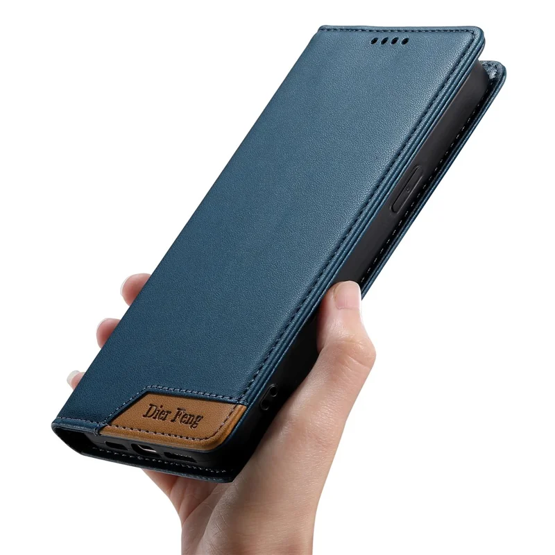DIERFENG DF-018 for Xiaomi 17 Ultra 5G Case RFID Blocking Wallet Leather Phone Cover with Color Splicing Logo Corner - Blue