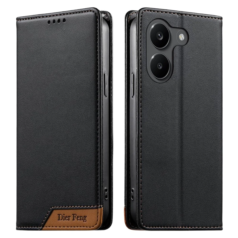 DIERFENG DF-018 for Xiaomi Poco X8 Pro 5G  /  Redmi Turbo 5 5G Case RFID Blocking Wallet Leather Phone Cover with Color Splicing Logo Corner - Black