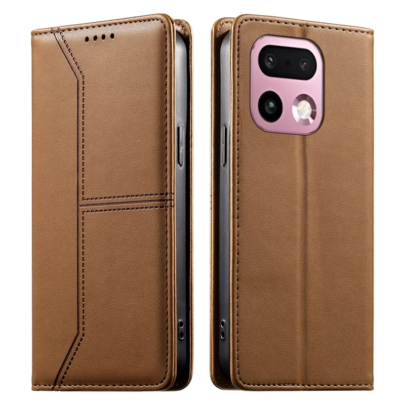 For Realme 16 Pro+ 5G Wallet Stand Case Line Splicing TPU PU Leather Phone Cover - Brown