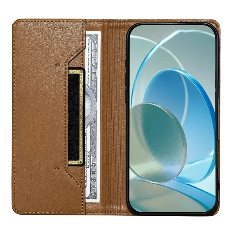 For Realme 16 Pro+ 5G Wallet Stand Case Line Splicing TPU PU Leather Phone Cover - Brown