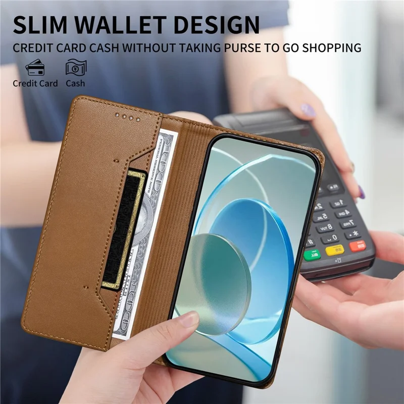 For Realme 16 Pro+ 5G Wallet Stand Case Line Splicing TPU PU Leather Phone Cover - Brown