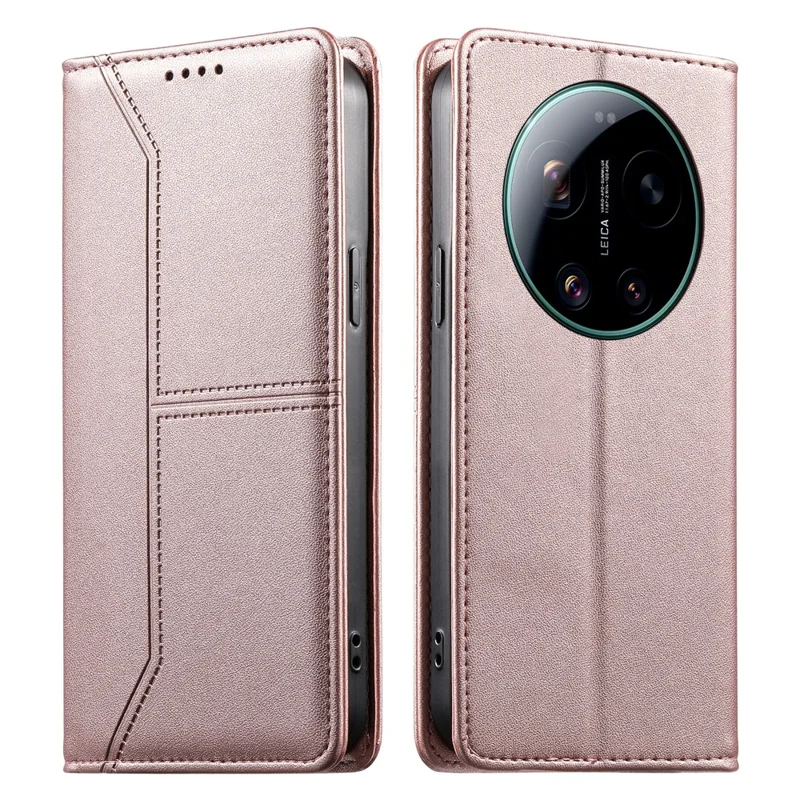 For Xiaomi 17 Ultra 5G Wallet Stand Case Line Splicing TPU PU Leather Phone Cover - Pink