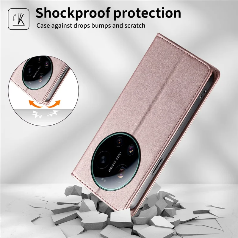 For Xiaomi 17 Ultra 5G Wallet Stand Case Line Splicing TPU PU Leather Phone Cover - Pink