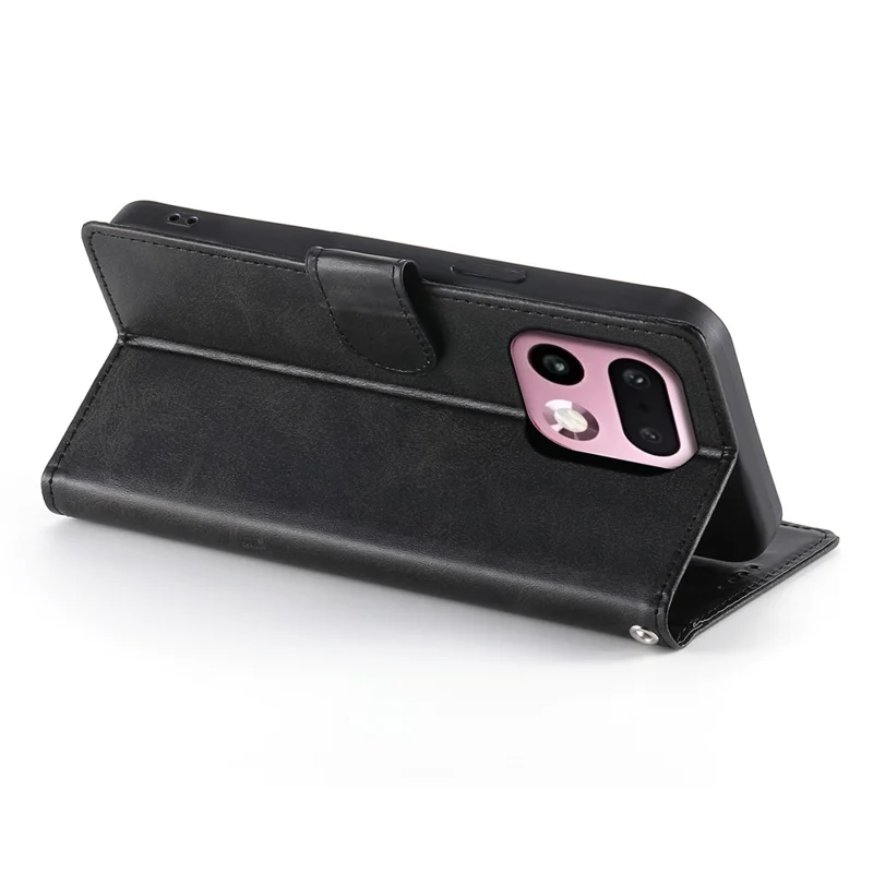 Phone Case For Realme 16 Pro+ 5G Stand Wallet Calf Texture PU Leather Flip Phone Cover with Wrist Strap - Black