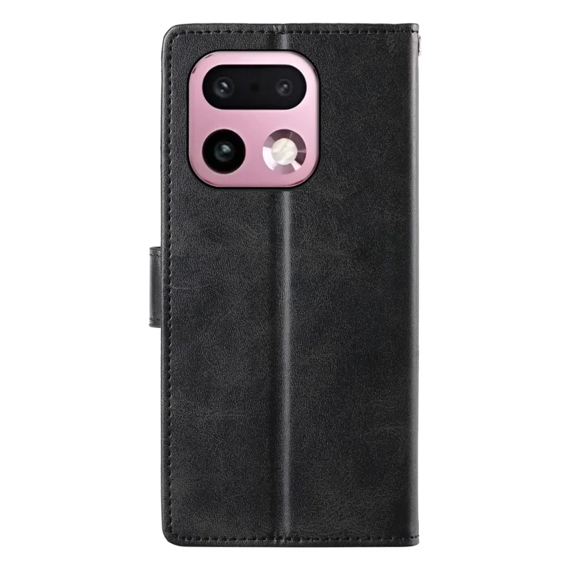 Phone Case For Realme 16 Pro+ 5G Stand Wallet Calf Texture PU Leather Flip Phone Cover with Wrist Strap - Black