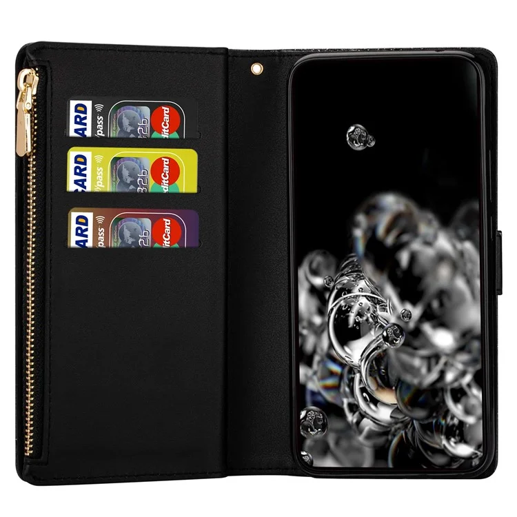 For Xiaomi 12T 5G / 12T Pro 5G / Redmi K50 Ultra 5G Zipper Wallet Stand Anti-drop PU Leather Phone Case Flip Laser Carving Glittery Starry Style Phone Cover with Strap - Black