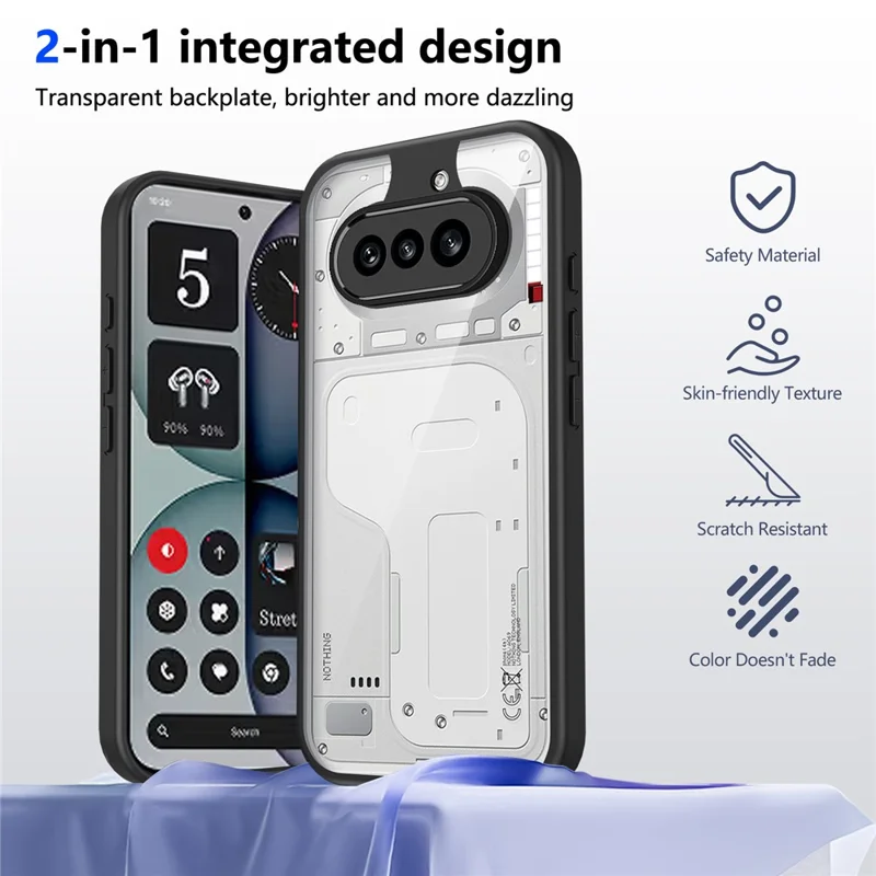 Funda para Nothing Phone (4a), carcasa trasera transparente mate de PC + TPU antichoque con tacto de piel - Negro