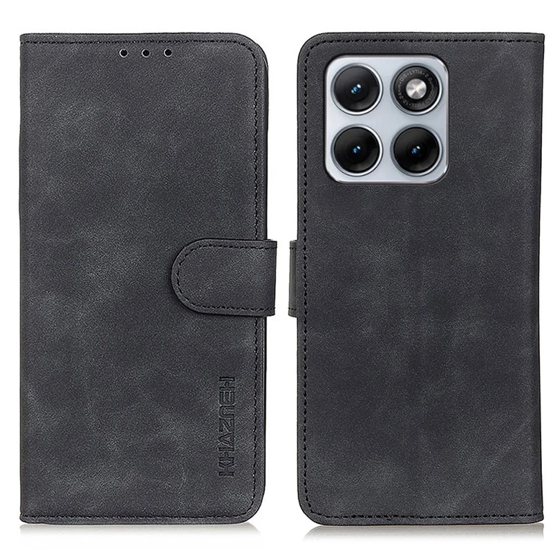 KHAZNEH For Motorola Edge 70 Fusion+ 5G / Edge 70 Fusion 5G Case PU Leather Retro Texture Phone Cover - Black