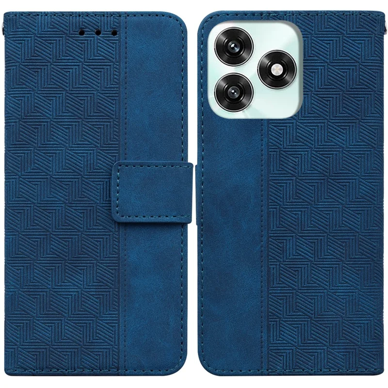 Case for Honor Play10A 4G  /  X5c Plus 4G  /  X5c 4G Geometry Pattern Leather Wallet Phone Cover with Wrist Strap - Blue
