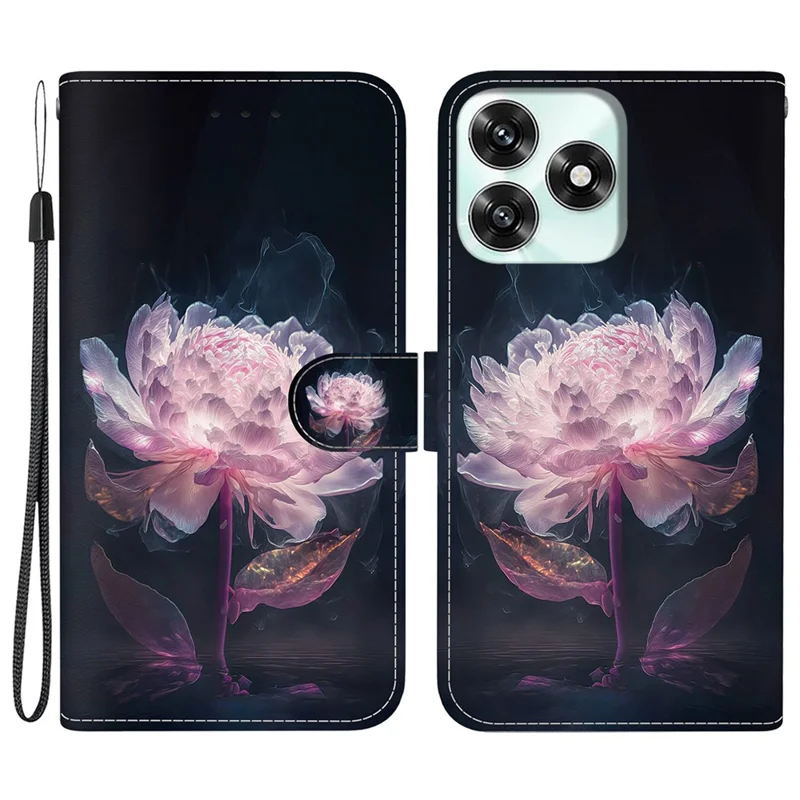 For Honor Play10A 4G  /  X5c Plus 4G  /  X5c 4G Wallet Phone Case Anti-Drop Pattern Printing Leather Flip Cover with Strap - Purple Peony