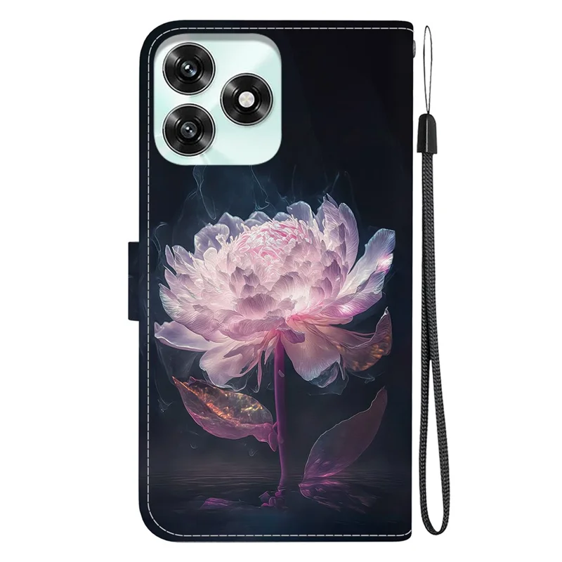 For Honor Play10A 4G  /  X5c Plus 4G  /  X5c 4G Wallet Phone Case Anti-Drop Pattern Printing Leather Flip Cover with Strap - Purple Peony