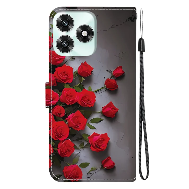 For Honor Play10A 4G  /  X5c Plus 4G  /  X5c 4G Leather Case Stand Wallet Pattern Printing Phone Cover with Wrist Strap - Red Rose