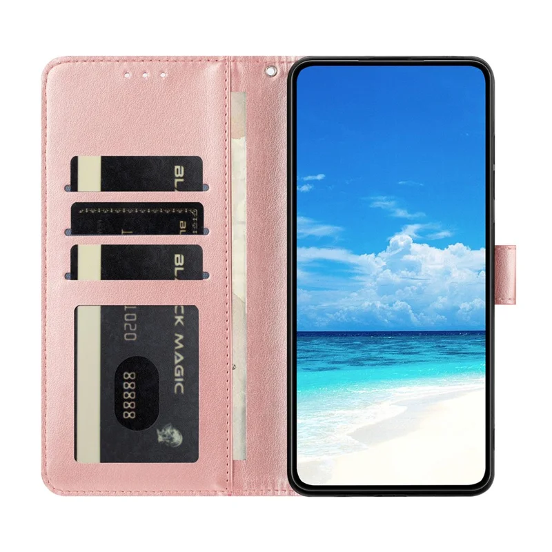 For Google Pixel 10a Wallet Case Imprint Floral PU Leather Stand Flip Phone Cover with Wrist Strap - Rose Gold