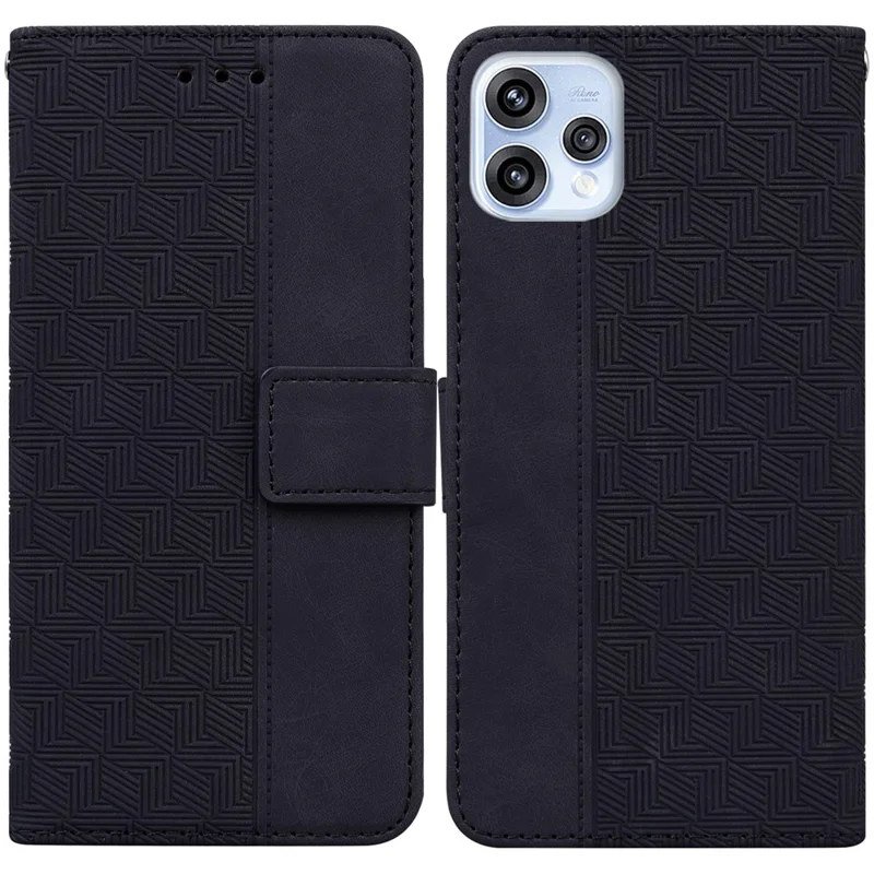 Case for Oppo Reno15 5G (Global)  /  Reno15c 5G (China) Geometry Pattern Leather Wallet Phone Cover with Wrist Strap - Black