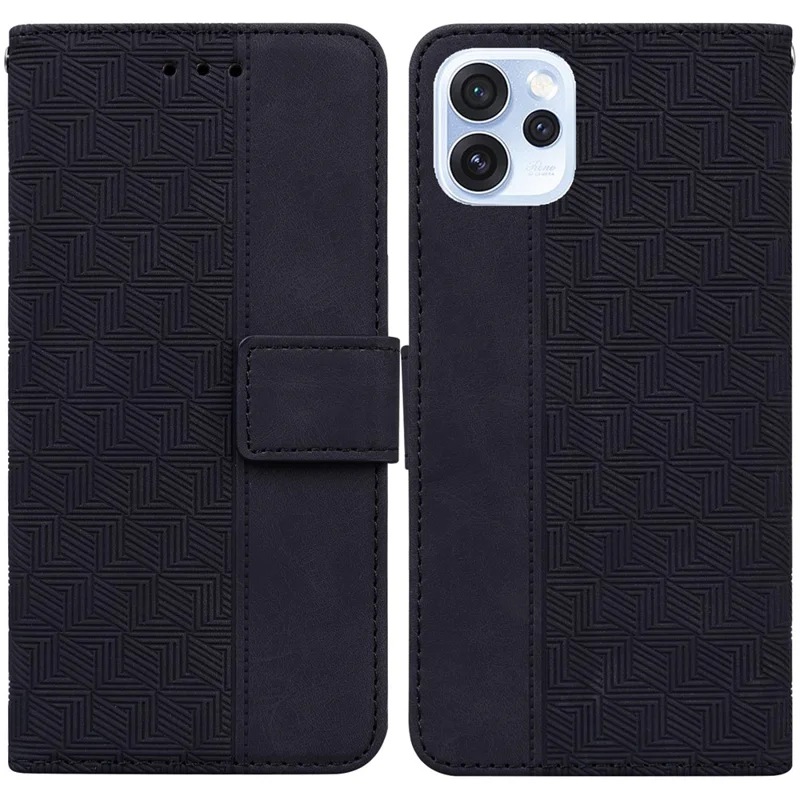 Case for Oppo Reno15 Pro Max 5G (Global)  /  Reno15 Pro 5G (China) Geometry Pattern Leather Wallet Phone Cover with Wrist Strap - Black